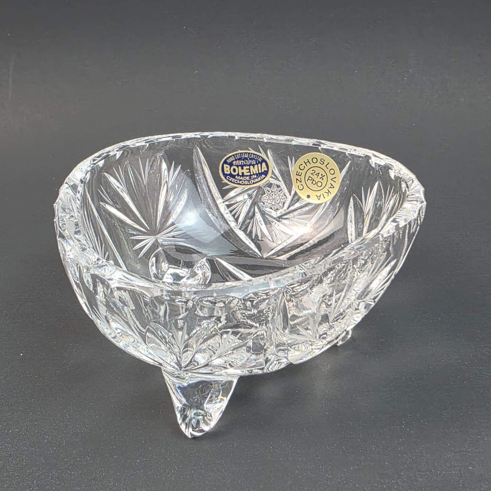 Bohemia Crystal Hand Cut Lead Crystal Footed Bowl Pinwheel Star Czechoslovakia